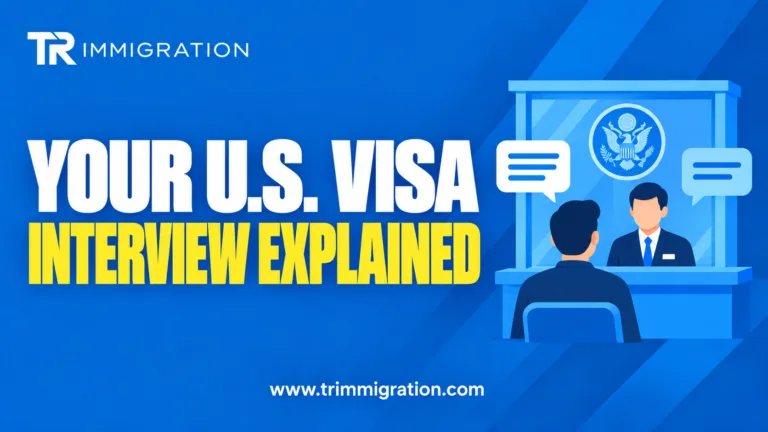 What Really Happens at a U.S. Visa Interview? — TR Immigration explainer illustration