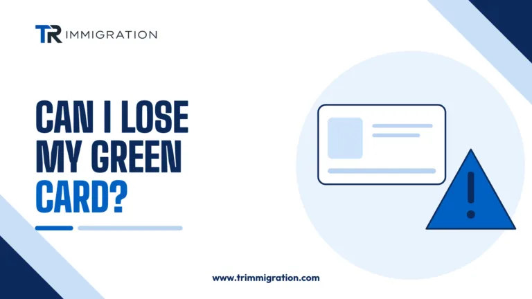 Green card with a warning sign illustrating the ways permanent residence can be lost