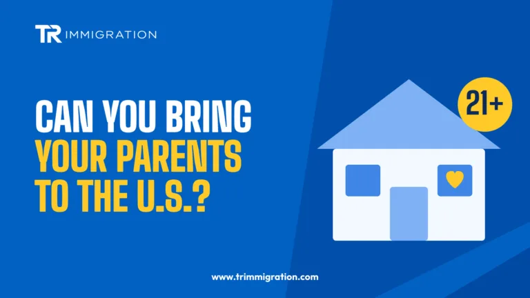 House with a heart and a 21 plus badge illustrating that U.S. citizens 21 or older can petition for parents
