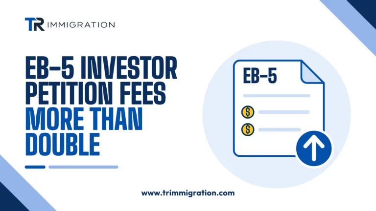 EB-5 document with dollar coins and an upward arrow, illustrating the final rule raising EB-5 investor filing fees