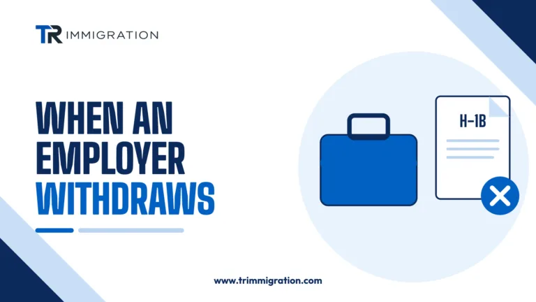 Briefcase with a withdrawn petition document illustrating an employer withdrawing an H-1B petition