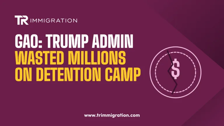 Cracked dollar coin icon beside headline reading GAO: Trump Admin Wasted Millions on Detention Camp