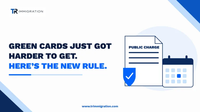 Public charge document with a shield checkmark and a calendar highlighting a date, illustrating the new USCIS public charge rule making green cards harder to get