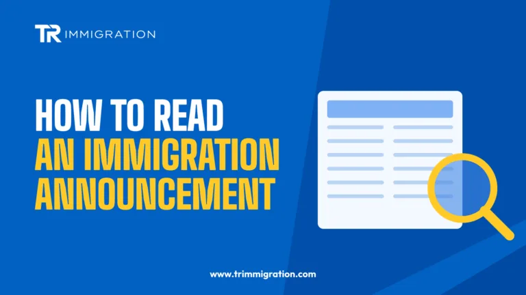 Newspaper with a magnifying glass illustrating how to read an immigration announcement carefully