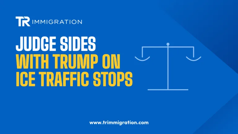 Scales of justice icon beside headline reading Judge Sides With Trump on ICE Traffic Stops