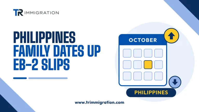 Illustration of an October calendar with an up arrow and a down arrow for Philippines dates in the October 2026 Visa Bulletin