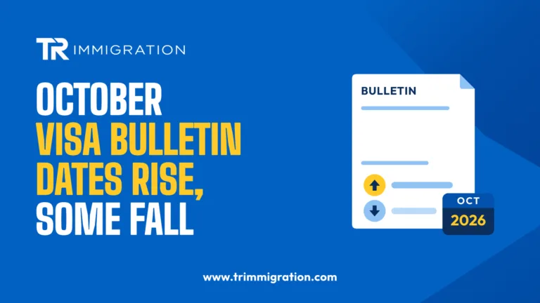 Illustration of a visa bulletin document with up and down arrows and an October 2026 calendar tab