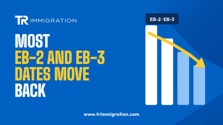 Illustration of descending bars with a downward arrow and an EB-2 and EB-3 label for retrogression in the October 2026 Visa Bulletin