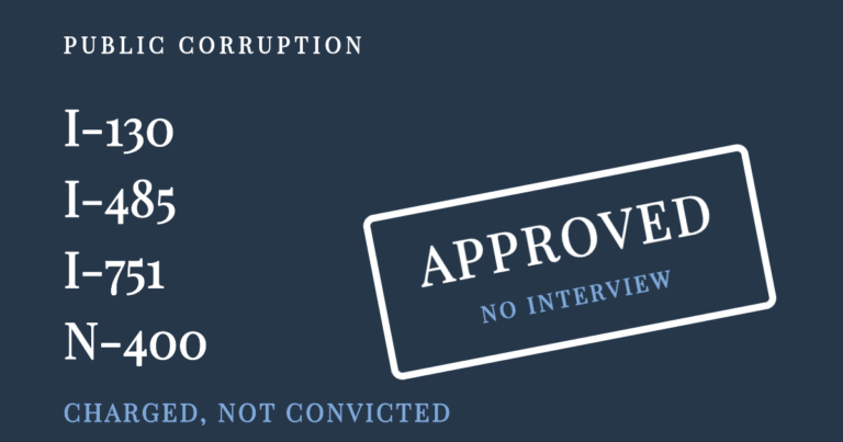Four USCIS form numbers under an approved stamp reading no interview