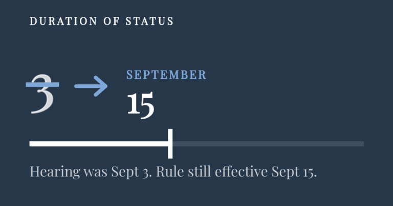 The number 3 struck through and replaced by 15, marking September dates for the duration of status case