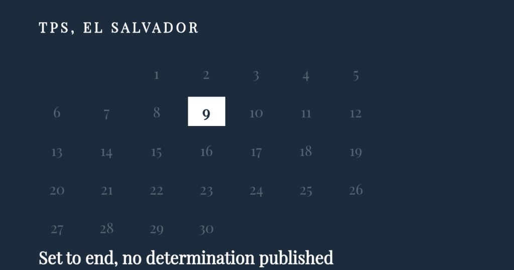 A September calendar with the 9th marked, the day El Salvador's TPS designation is set to end without a published determination