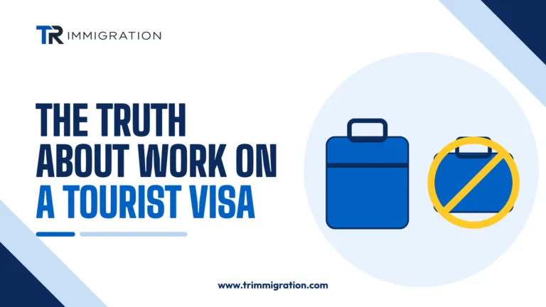 Suitcase with a no work symbol and briefcase illustrating the rule against working on a tourist visa