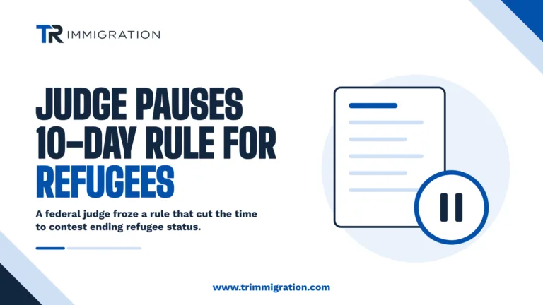 Document with a pause symbol showing a judge paused the refugee 10-day response rule